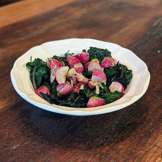 Warm Garlic Radishes and Spring Greens